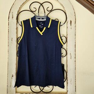 HEAD GOLF - Sleeveless Women`s Navy Blue with Yellow Trim Polo Golf Shirt Sm